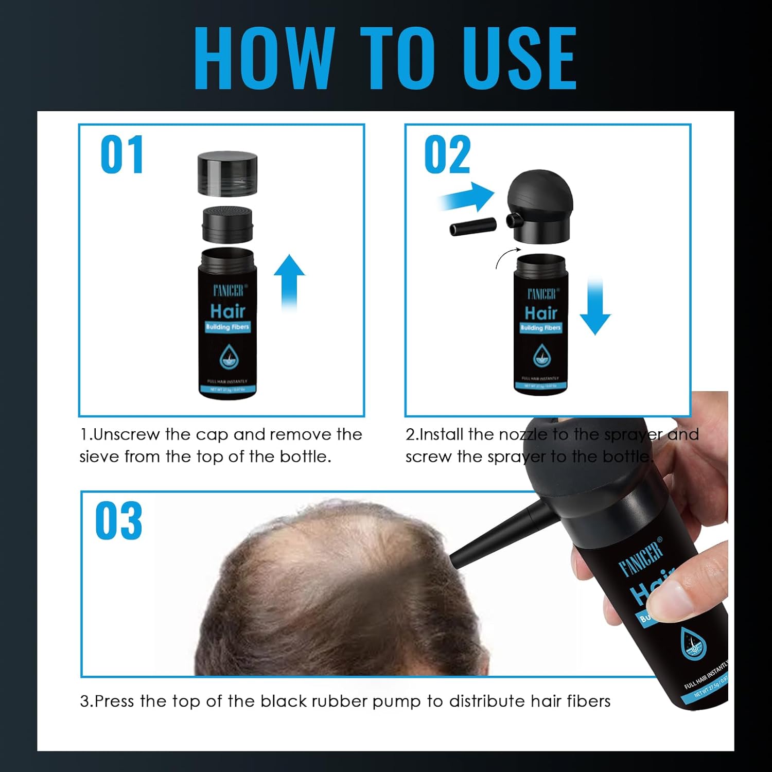 Thumbnail 5 de YOLONCE Fibre capillaire en poudre (27,5 g) – Brun foncé, neutre, dissimule la calvitie