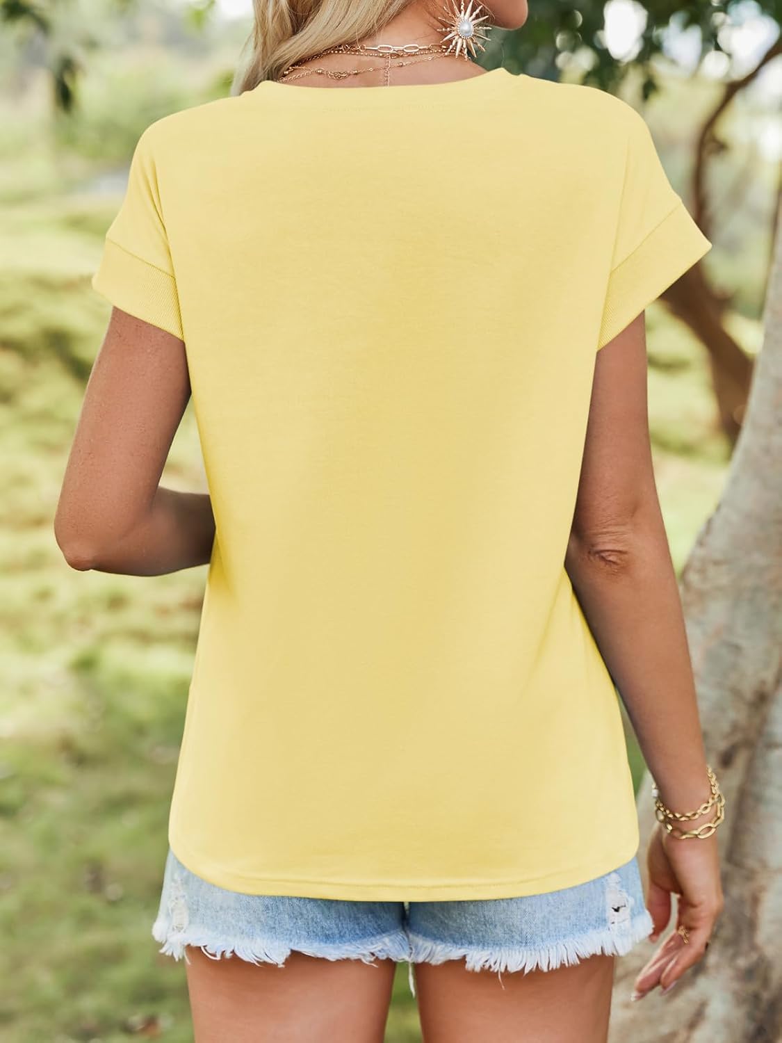 Thumbnail 2 de Tankaneo Women’s Cap Sleeve Tank Top (Crew Neck, Solid Loose Fit) — Polyester/Cotton/Spandex Basic Tee