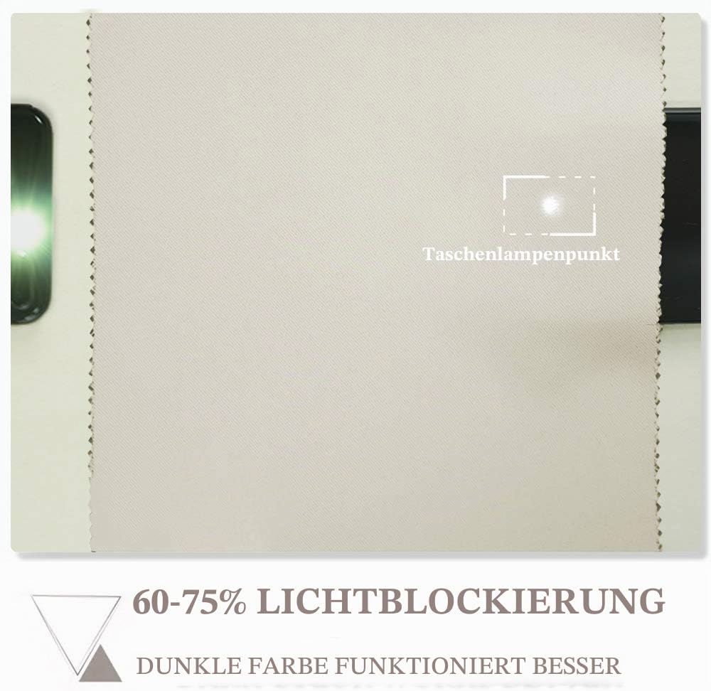 Detalle de PONY DANCE Verdunkelungs-Vorhänge mit Ösen 60–75% Lichtblockierung, 2er Set, Hellbeige, 245 × 140 cm – Thermo, 8 Ösen pro Stück