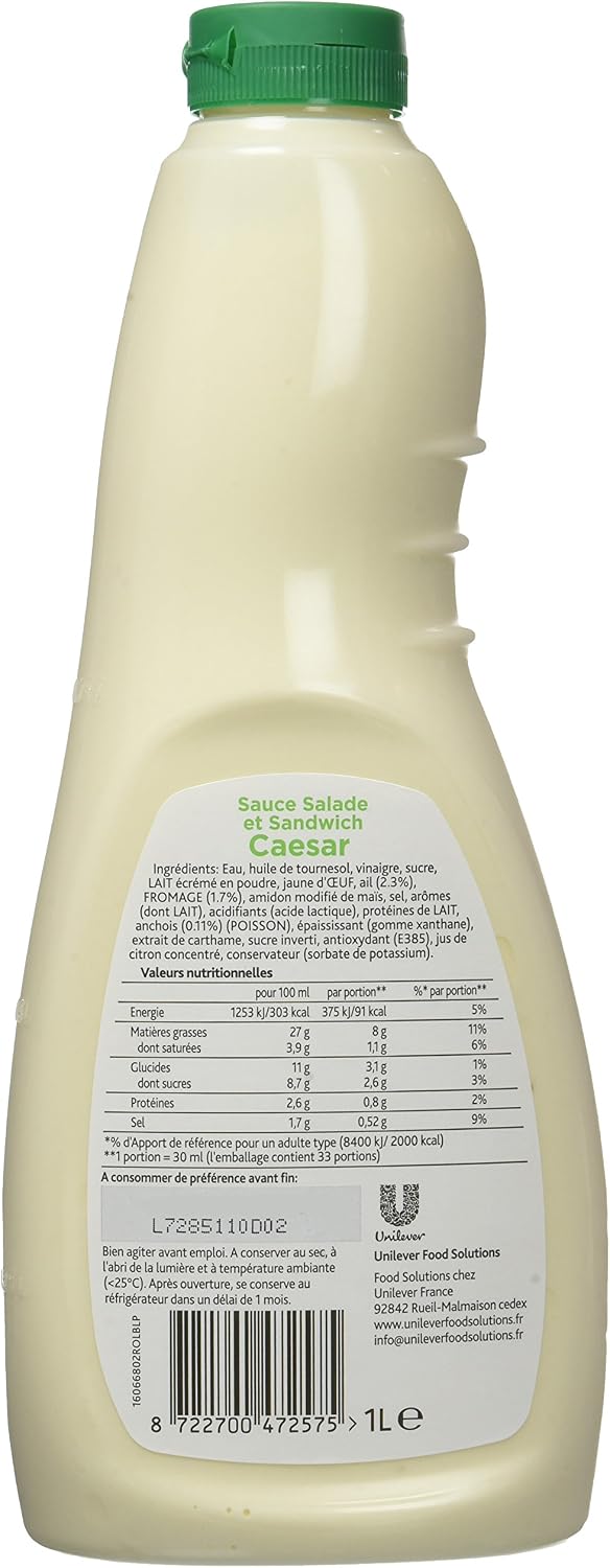 Detalle 2 de Amora Sauce Caesar 1 l – Lot de 2, sauce prête à l’emploi pour salades et sandwiches