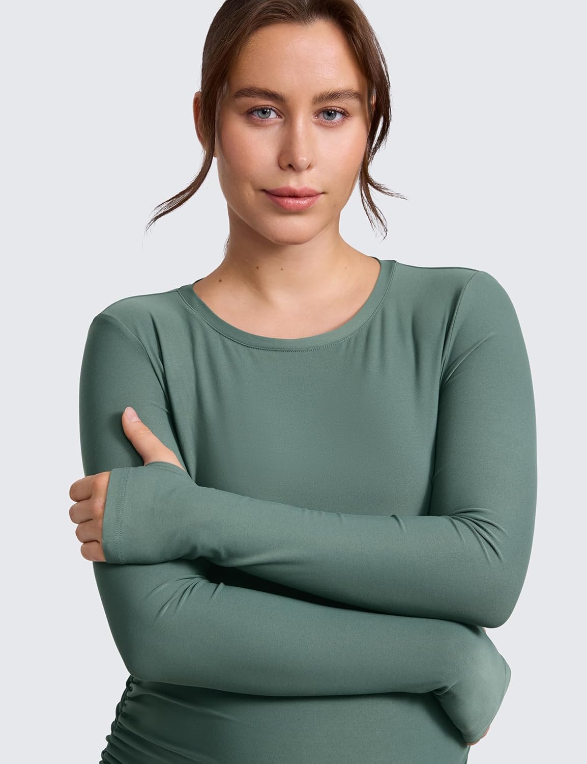 Detalle de CRZ YOGA Womens Cloudweight Maternity Long Sleeve Tops Ruched: Lightweight, No-fuss Comfort for Pregnancy and Beyond
