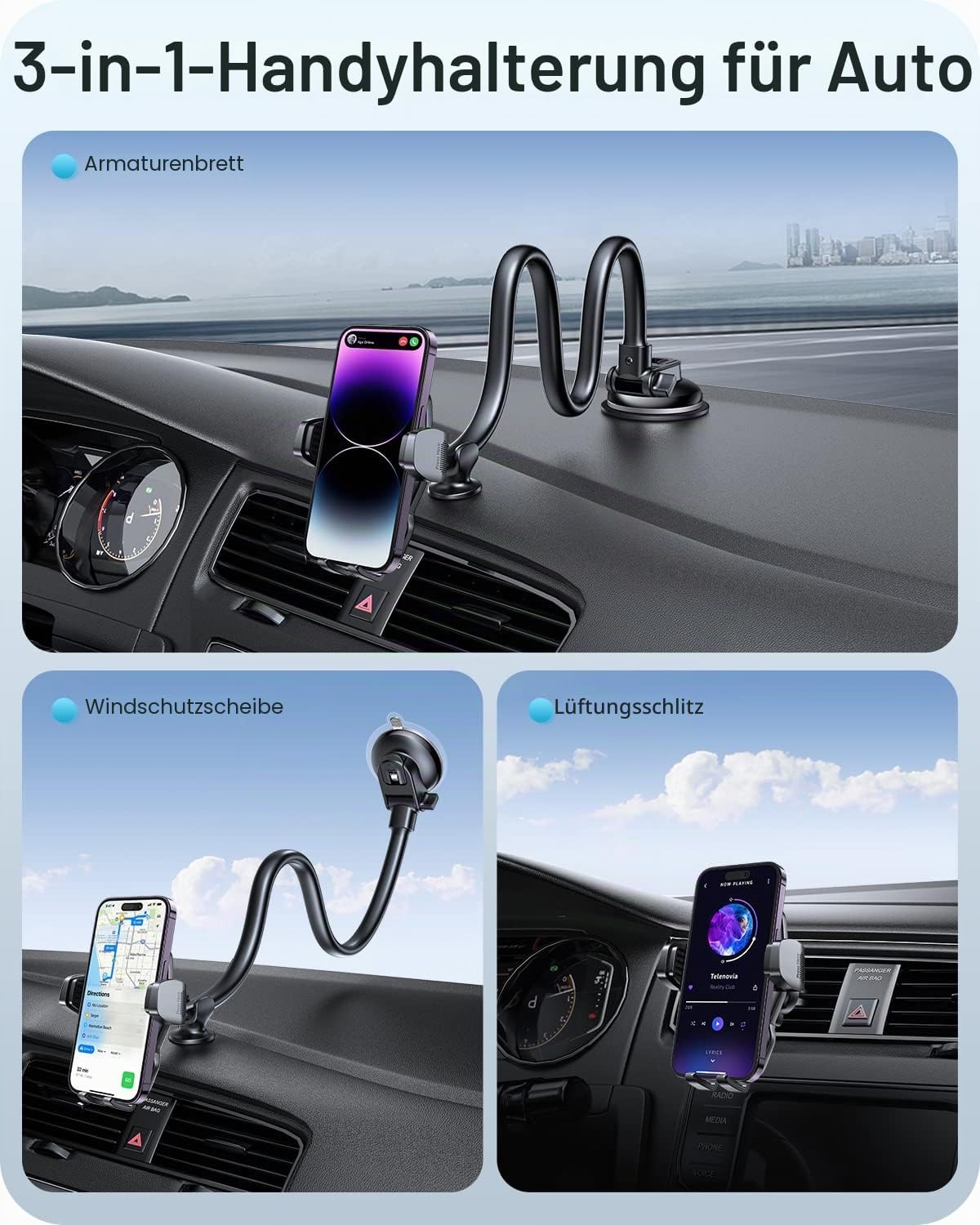 Thumbnail 6 de APPS2Car Universal Auto-Halterung mit Saugnapf und 33 cm Schwanenhals (360°) für Smartphone