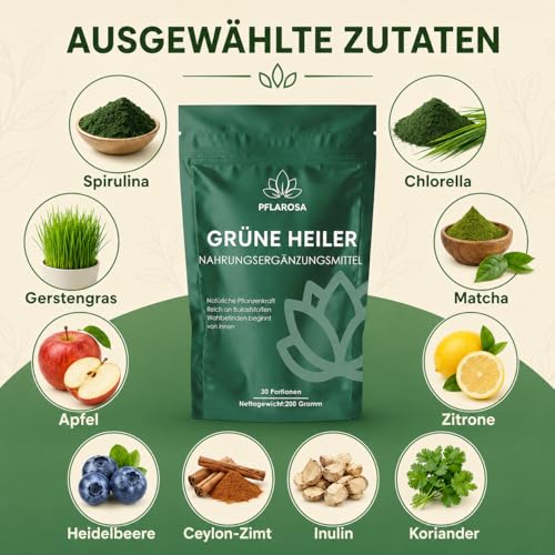 Thumbnail 3 de Grüne Entgiftungspulver 200g von Pflarosa – Greens Pulver mit Matcha, Gerstengras, Spirulina & Heidelbeeren