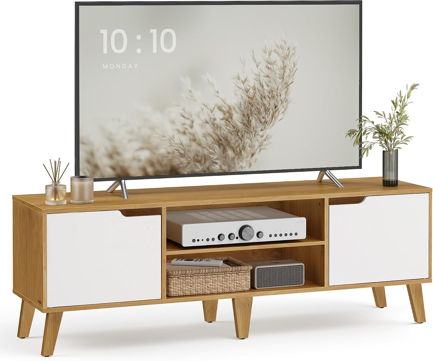 Detalle de VASAGLE TV Stand Unit LTV556Y01: A Practical 147 cm Entertainment Console in Natural Oak and Cream White
