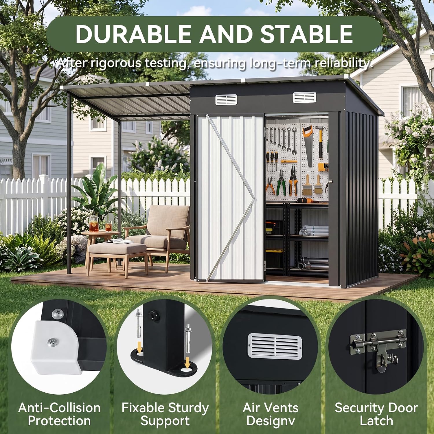 Thumbnail 6 de Aoxun Galvanized Steel Storage Shed and Canopy Combo
