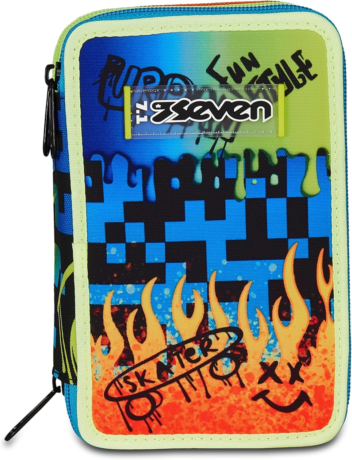Thumbnail 5 de Seven Trousse d'école 3 Zip Scribbled Flame Bleu – 45 pièces et triple compartiment