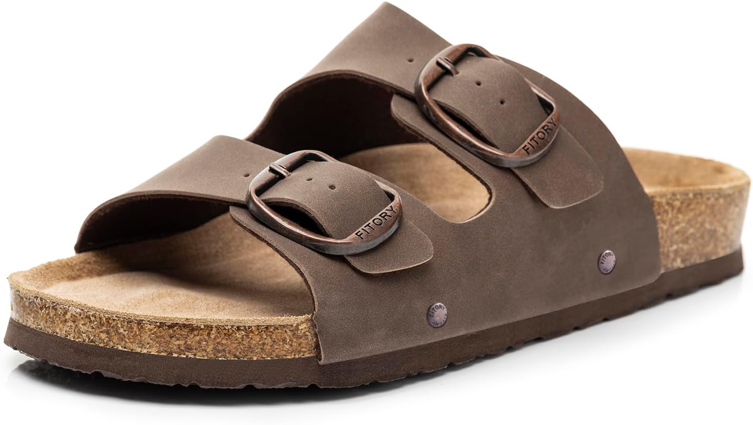 Detalle de FITORY Womens Flat Sandals with Cork Footbed, Open-Toe Slide Sandals (Adjustable, Slip-On)