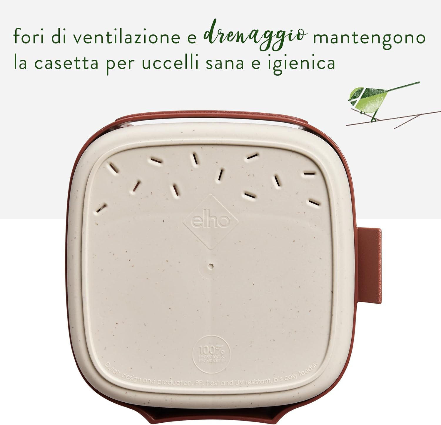Detalle de Elho Cosy Bird Feeder 18 cm: mangiatoia e abbeveratoio in plastica riciclata, design moderno per il giardino