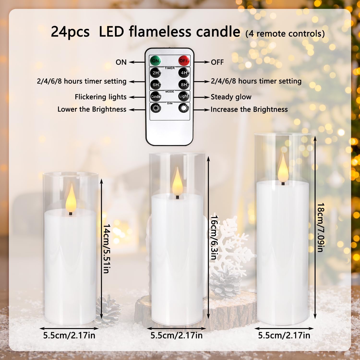 Detalle de CLTNIKET hi681 Acrylic LED Flameless Candles, 24-Pack with Remote Timer