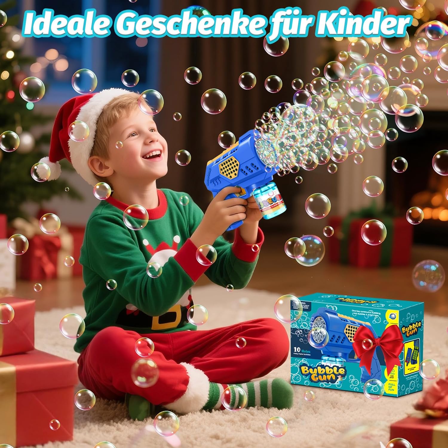 Detalle de Vansky Seifenblasenmaschine Bubble Gun mit LED-Licht, 110 ml Tank – Spielspaß für Garten und Outdoor (3+ Jahre)