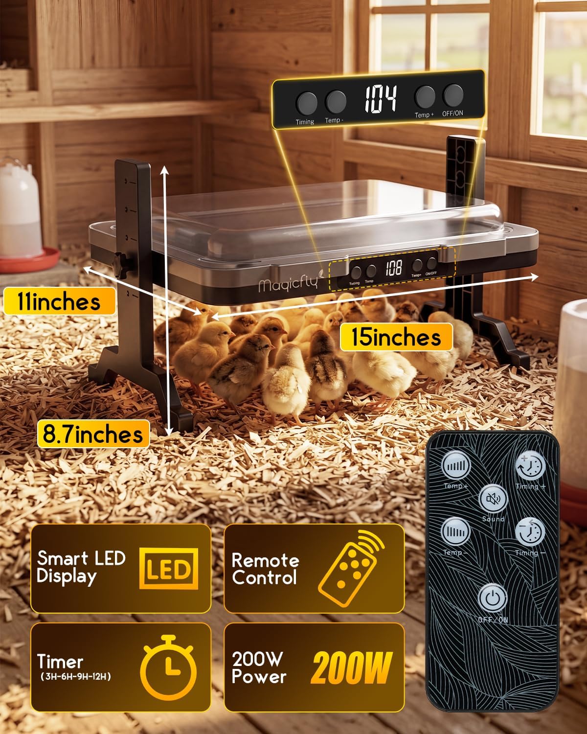 Thumbnail 4 de Magicfly 200W Adjustable Chick Brooder Plate with Remote — Safe, Adjustable Heating for Chicks to Adults
