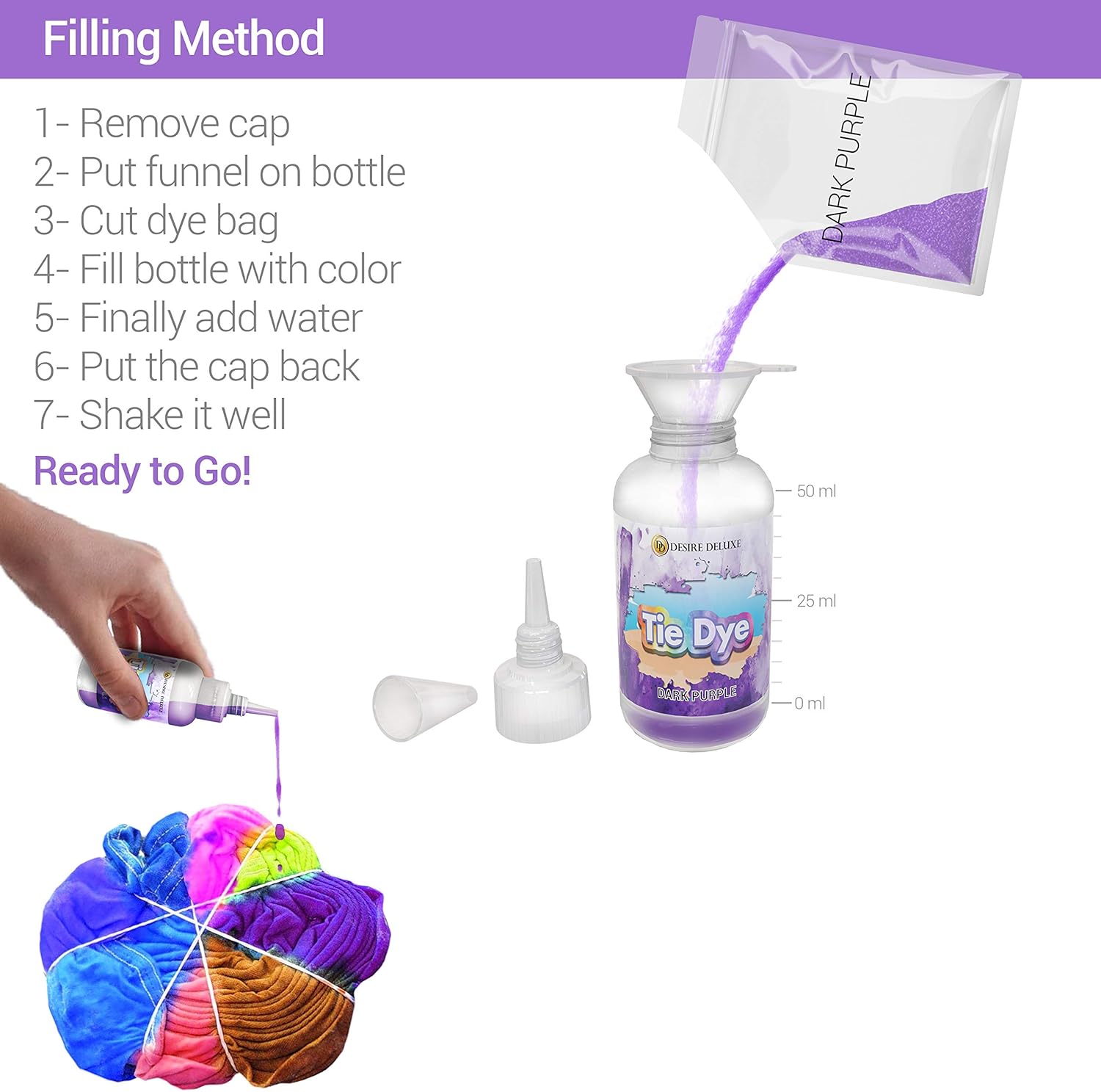 Thumbnail 2 de Desire Deluxe Tie Dye Kit – Farben Textilfarbe für Kleidung (5-Farben-Set)