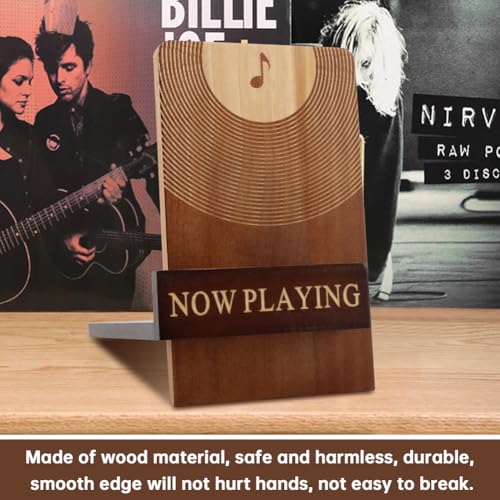 Detalle 2 de Klomveris Vinyl Record Stand: Classic Wood Albums Now Playing Display