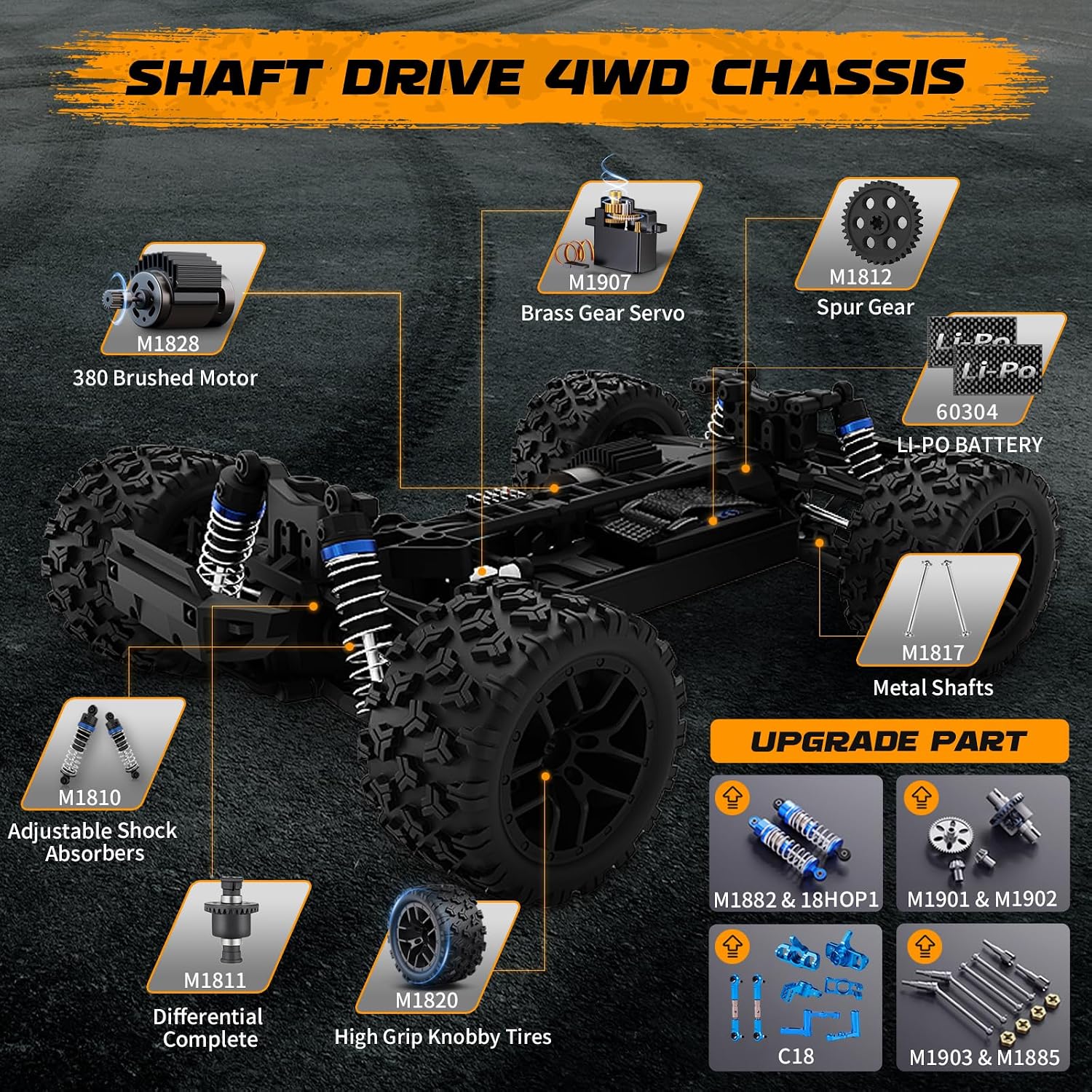 Detalle de HAIBOXING 18859 1:18 RC Monster Truck, 4WD, 36 km/h, Two Batteries