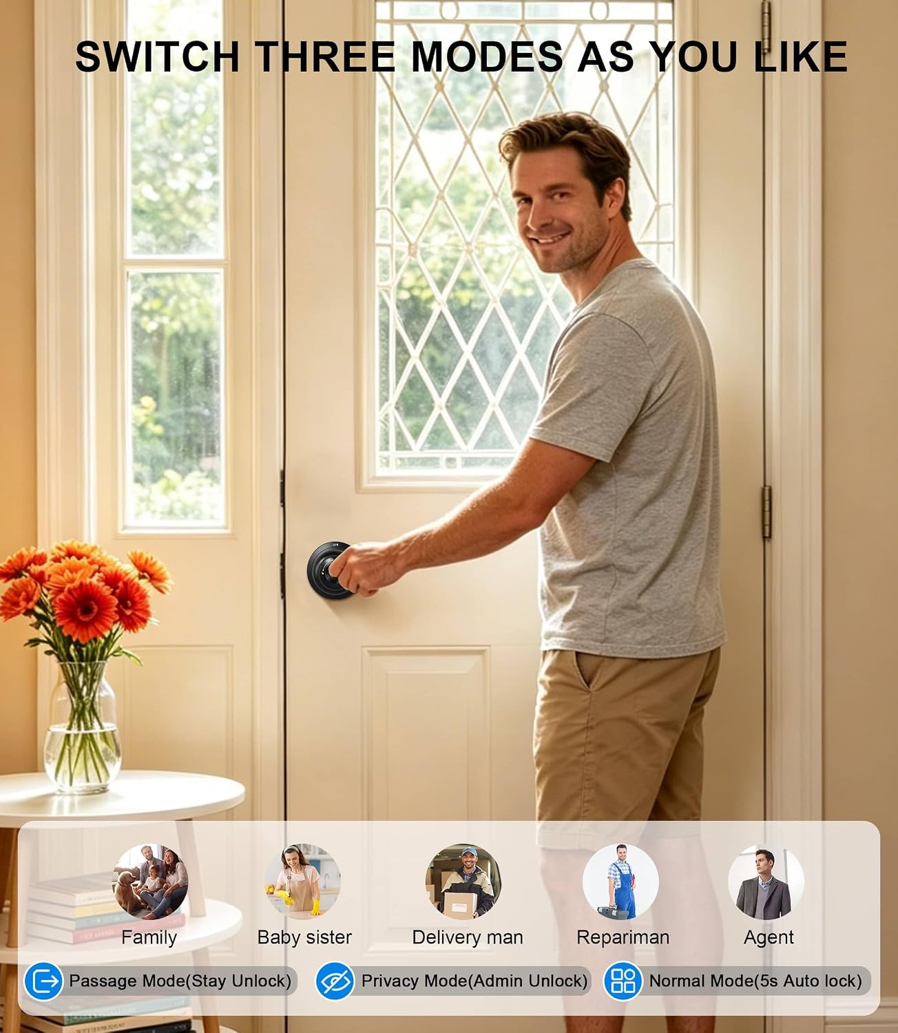 Detalle 1 de Smart Keypad Door Knob, Bright Black