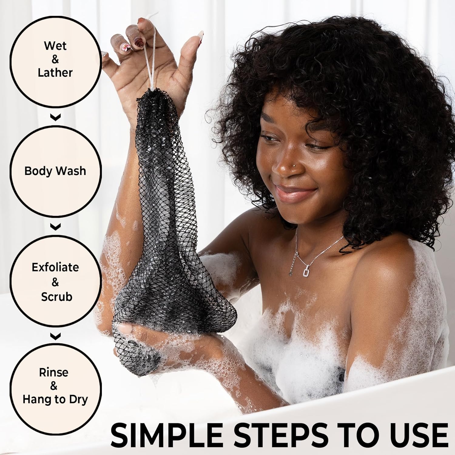 Detalle de African Net Sponge Authentic – 2 Pack Body Back Scrubber Bath Sponges (Black & Blue)