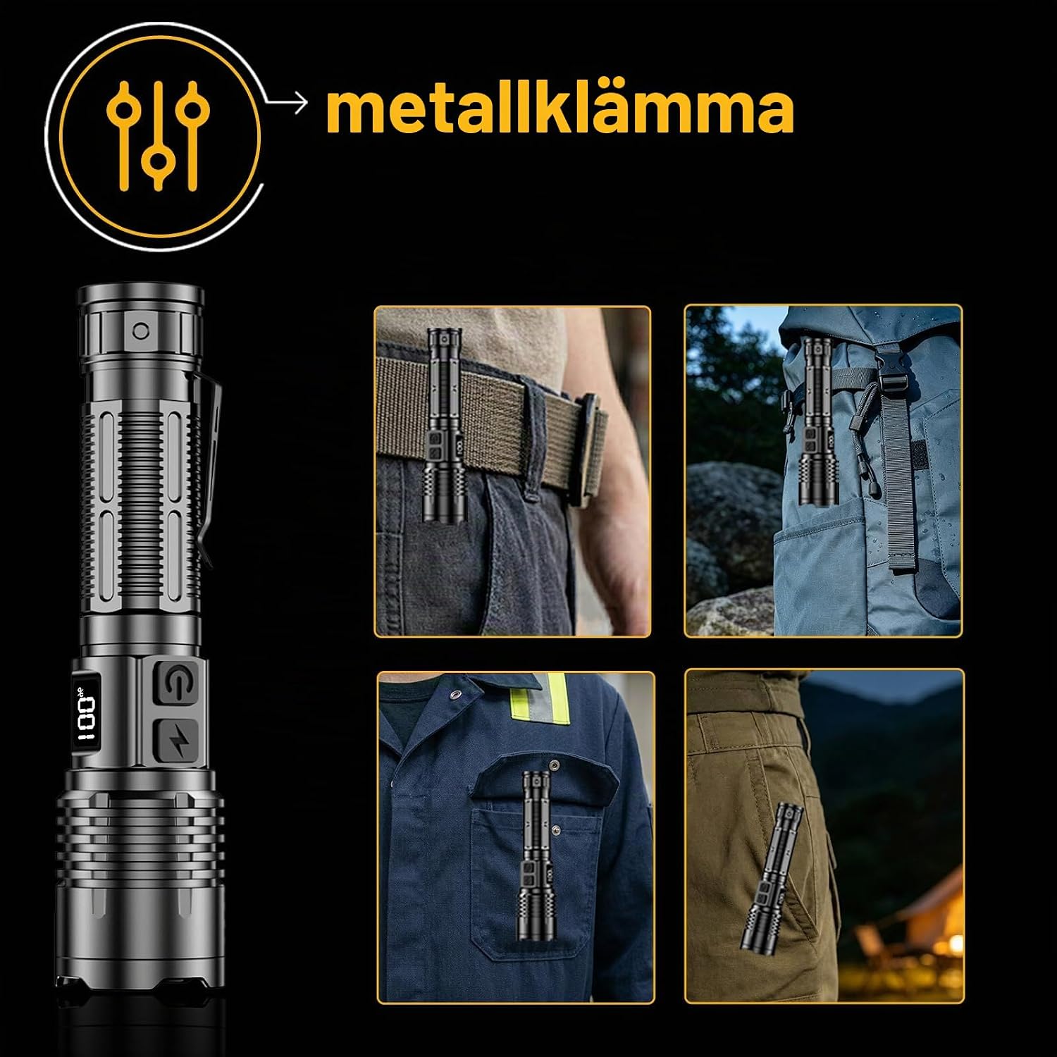 Detalle 2 de BEYSTE SA5221 uppladdningsbar ficklampa i aluminium med USB-C och zoom
