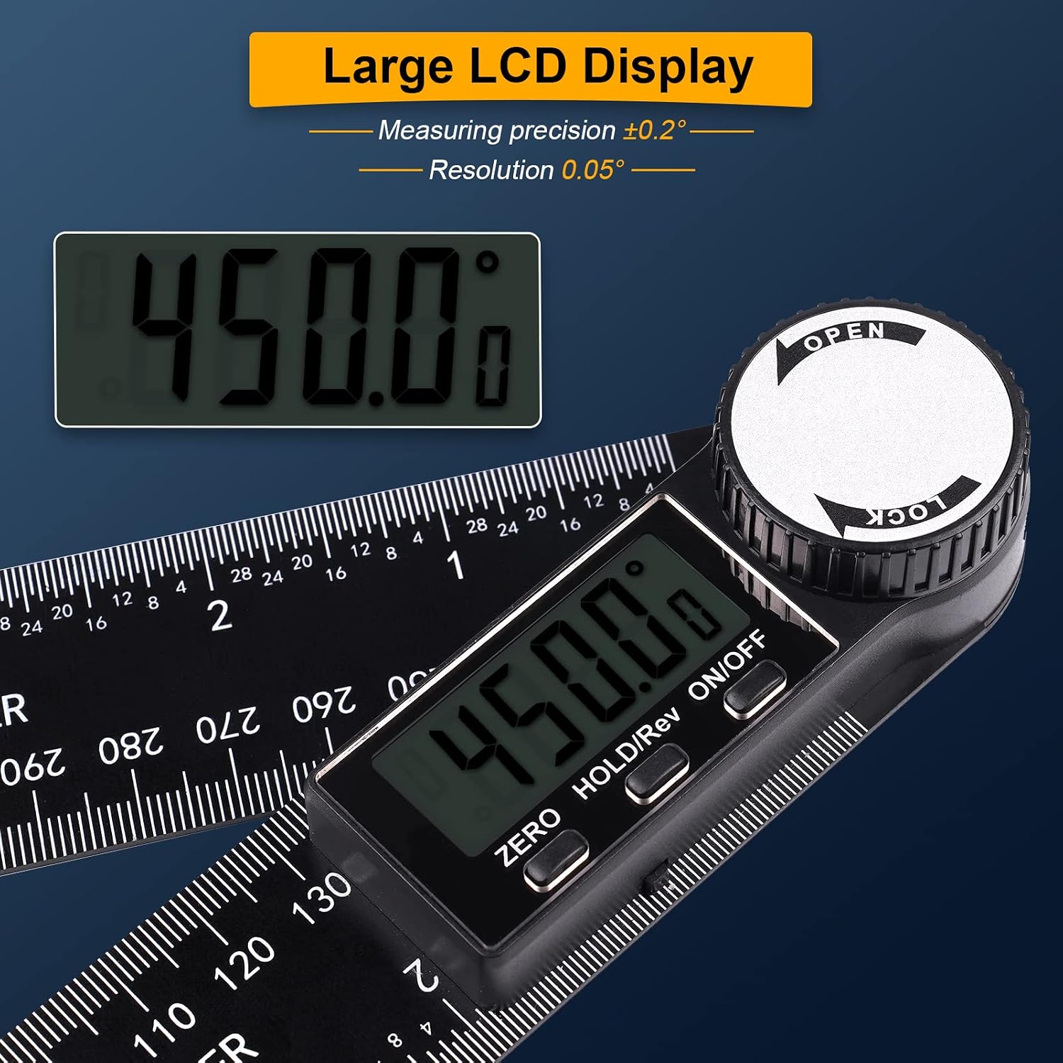 Thumbnail 4 de Digital Angle Finder Protractor with LCD Display – 0.1° Accuracy, 0–999.9° Range