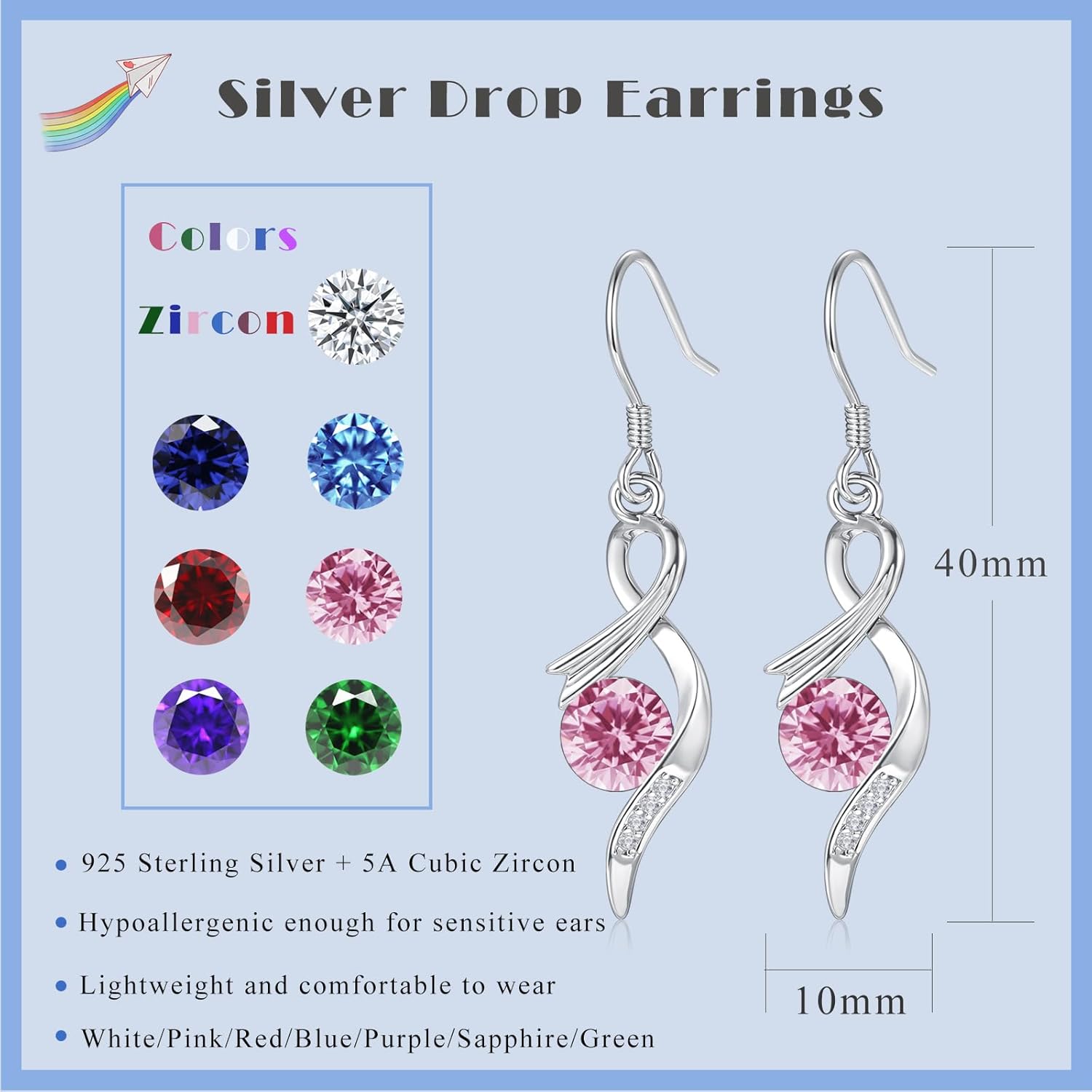 Detalle de Loutade Ohrringe Silber Hängend 925 – Zirkonia, hypoallergen, leicht & schimmernd