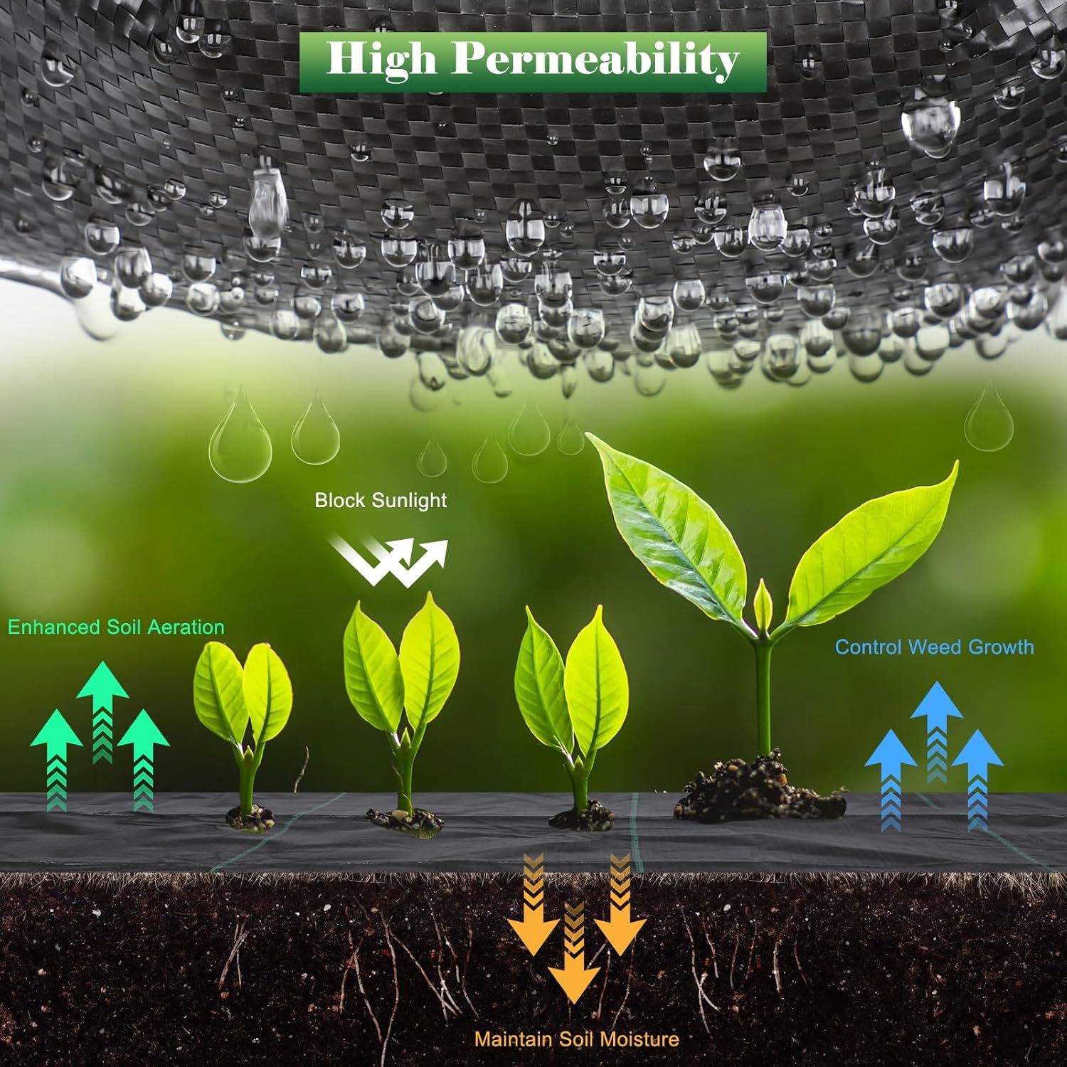 Thumbnail 2 de FEED GARDEN 4FT x 100FT Landscape Fabric Weed Barrier (2 Pack 4x50FT) with 30 U-Shaped Stakes