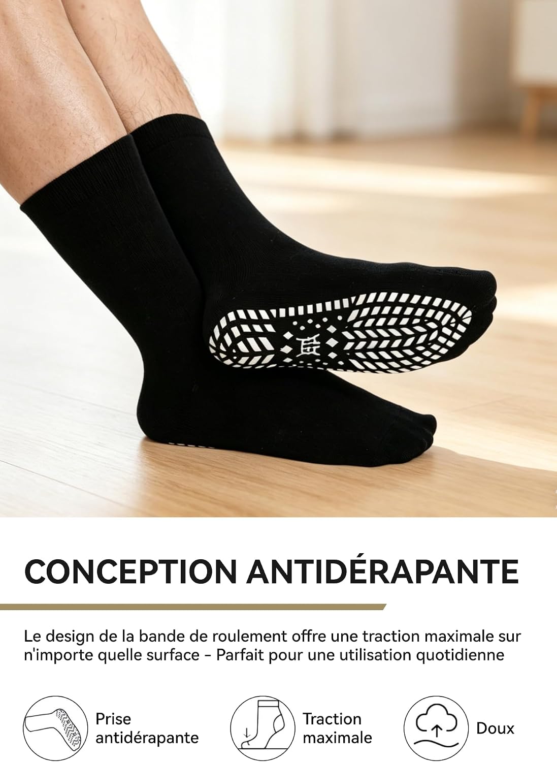 Detalle de ZAKASA Chaussettes Antidérapantes Homme Sport – Confort et sécurité au quotidien
