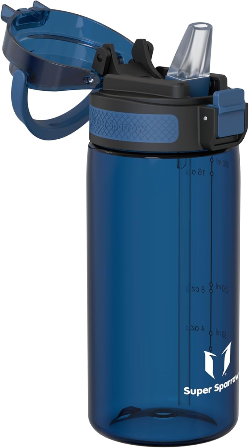 Detalle de Super Sparrow ZM-ELP ストロー付き水筒 500ml Tritan製・BPAフリー・漏れ防止