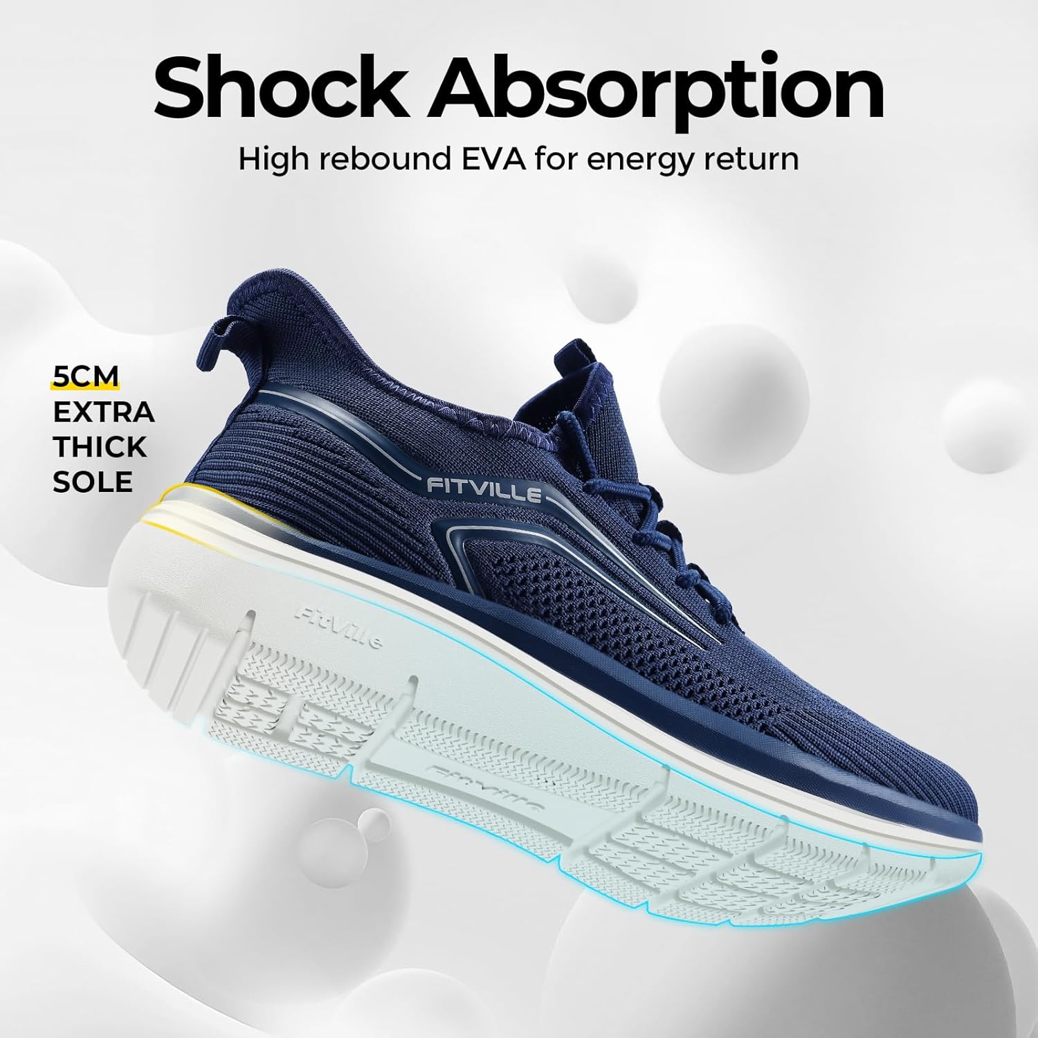 Detalle de FitVille Extra Wide Fit Trainers for Men – Slip-On Arch Support Road Running Shoes