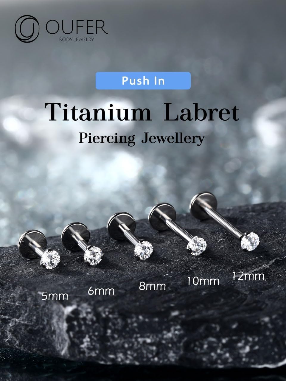 Detalle 2 de OUFER Lip Bar Titanium Push in 16G 5–12mm