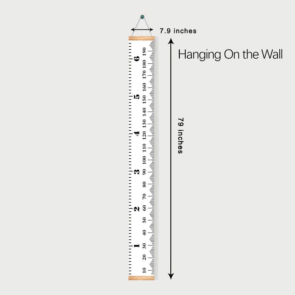 Detalle 1 de MIBOTE Growth Height Chart for Kids, 79" x 7.9" Canvas, Black & White