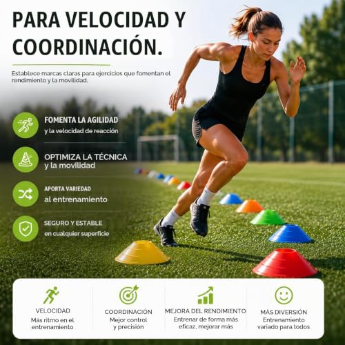 Detalle de TK Gruppe Timo Klingler 20x Conos de Marcado para Slalom – Accesorios de Entrenamiento de Fútbol y Atletismo