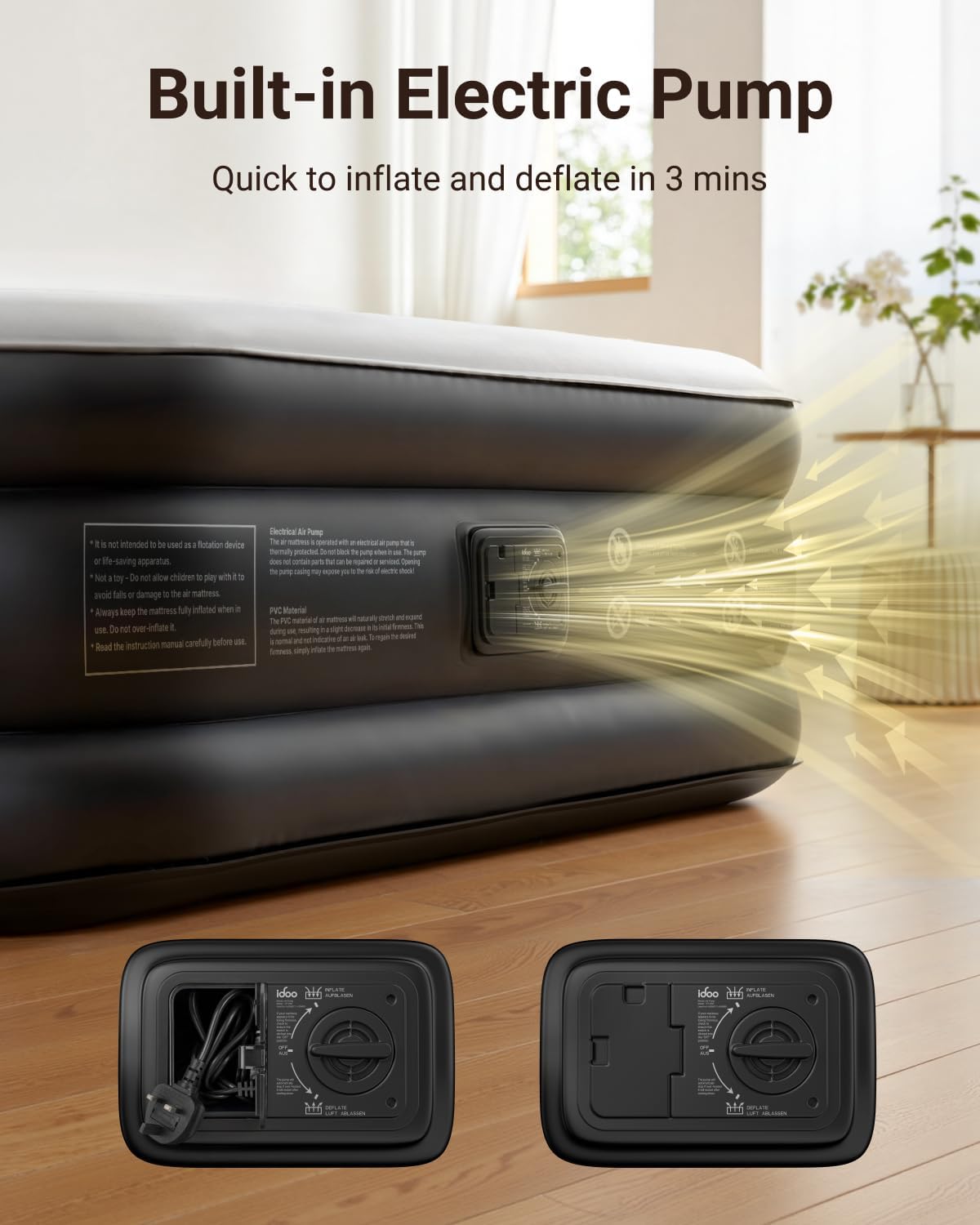 Thumbnail 3 de iDOO Inflatable Air Mattress (Double) with Built-in Pump – 190x137x46 cm