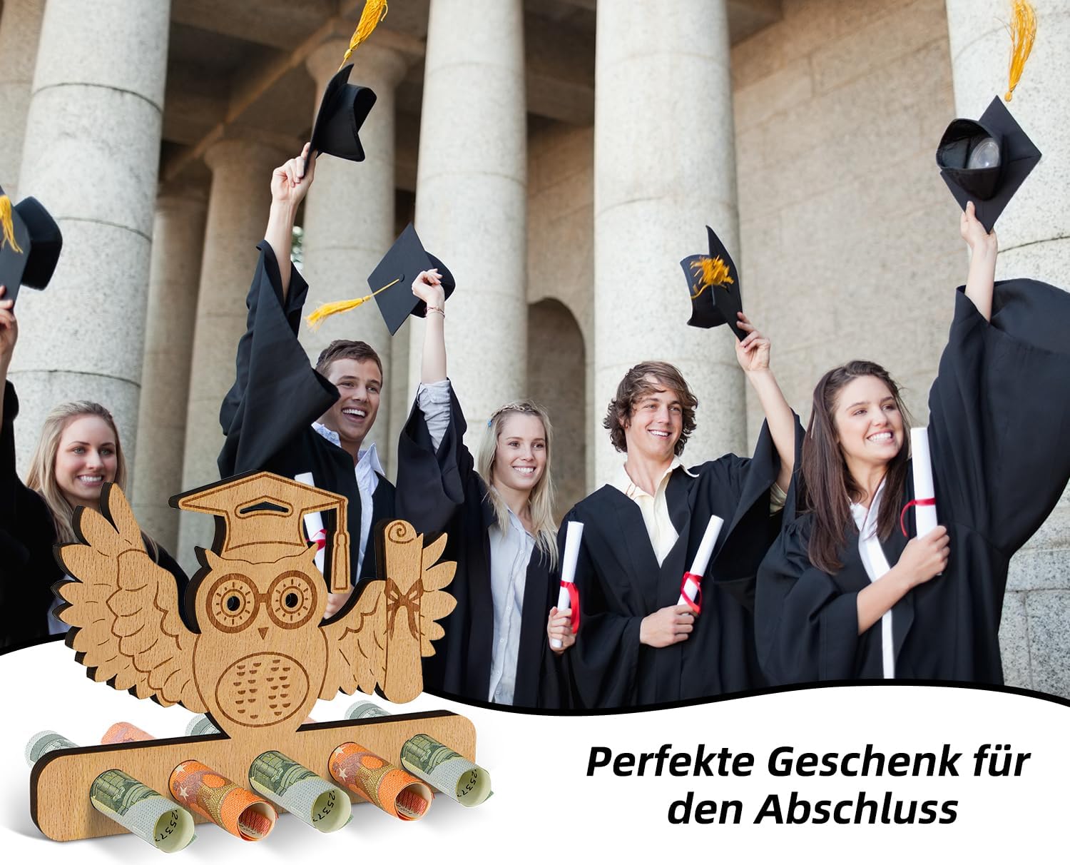 Thumbnail 5 de Giftota Eule Abschluss Geldgeschenk aus Holz – Glücksbringer zur bestandenen Prüfung (Bachelor, Abitur 2026, Master, Doktor)