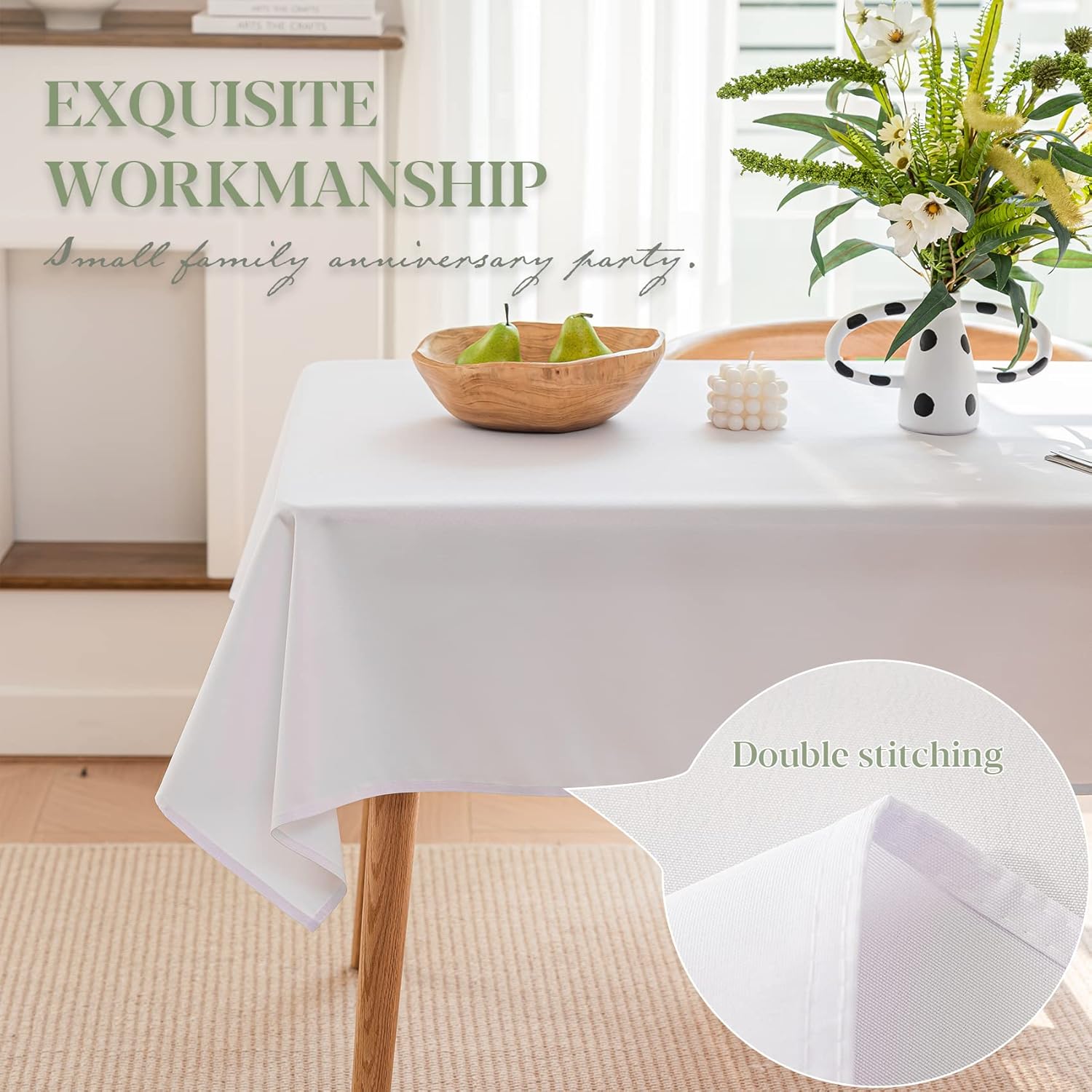 Detalle de BYDOLL Table Cloth White 60x84 Inch — Durable, Washable, and Wrinkle-Resistant Polyester Cover for 6-Foot Tables