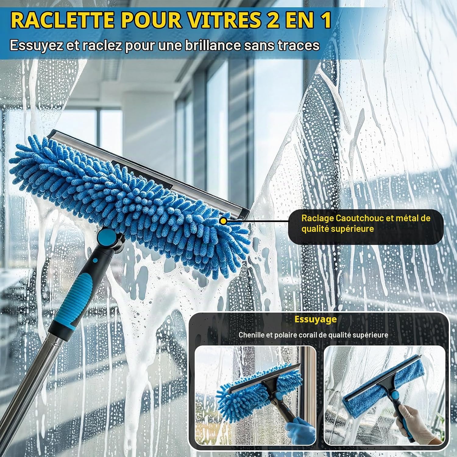Detalle 2 de Scalnuvyyh raamreinigingsset met telescoopsteel van 2 m en 400 ml glasreiniger