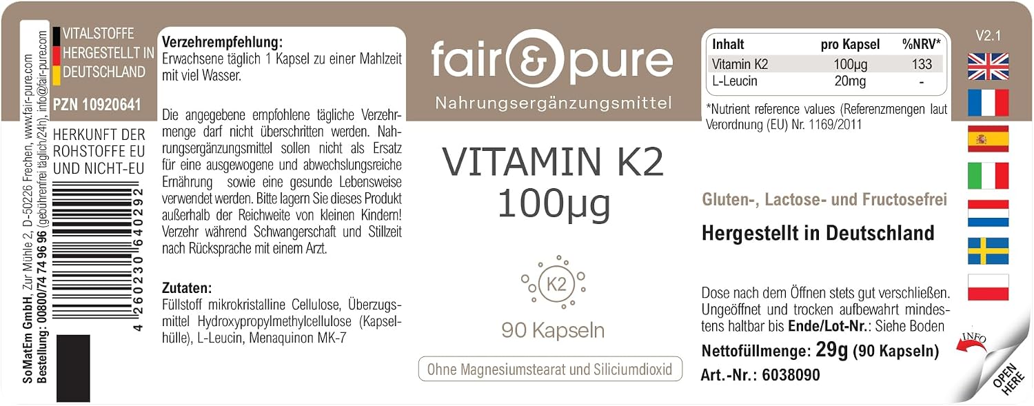 Thumbnail 6 de Fair & Pure Vitamin K2 100 µg – vegane MK-7 Nahrungsergänzung, 90 Kapseln, hergestellt in Deutschland