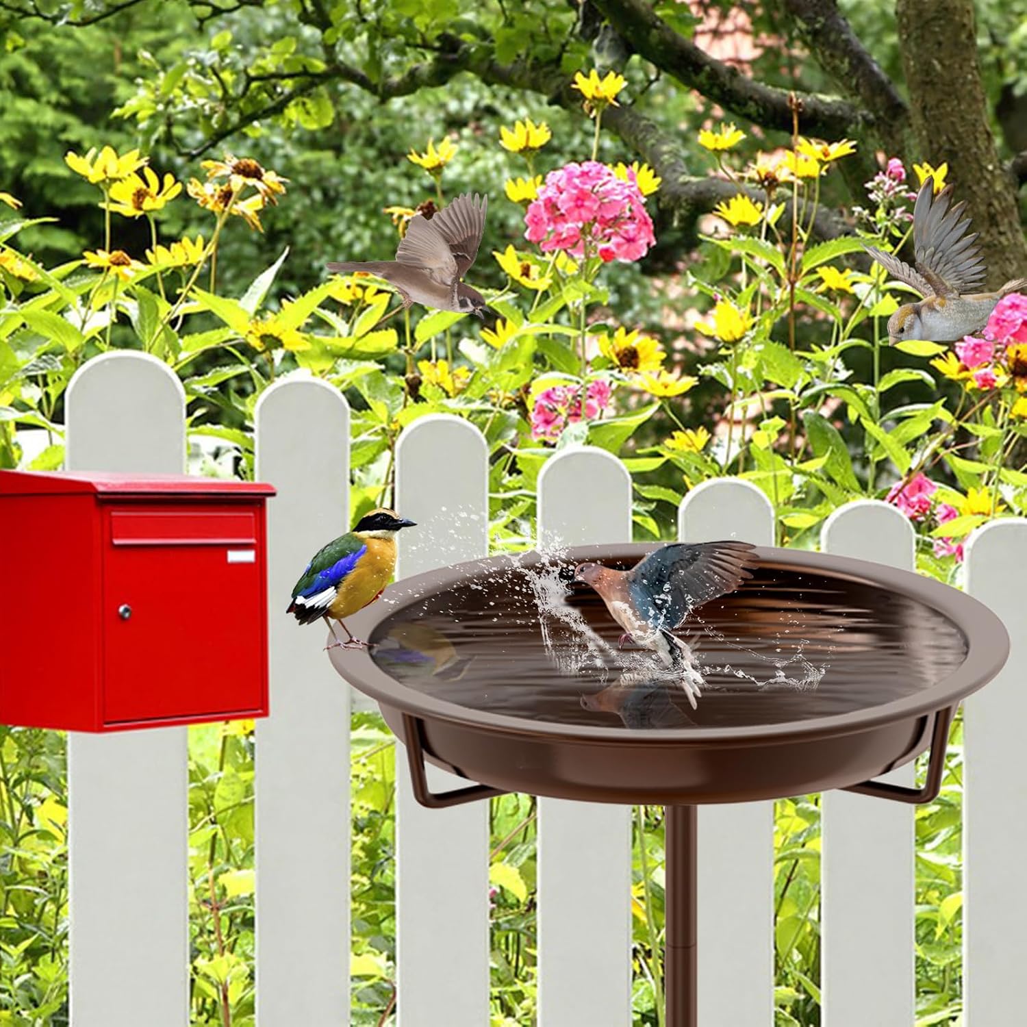 Detalle de KHayRovies Vogeltränke stehend aus Metall (92 x 27 cm) – Outdoor-Vogelbad im Retro-Stil