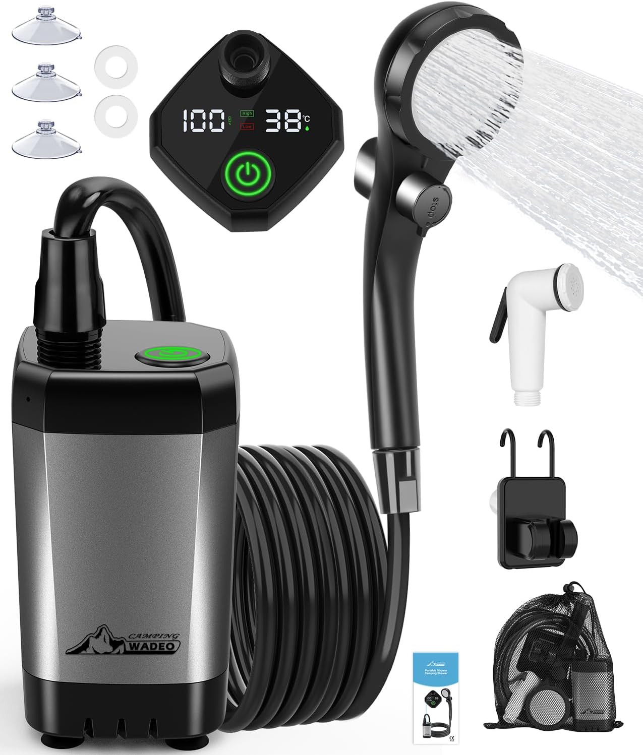 WADEO Portable Camping Shower with 6000mAh Battery and Built-in Filter