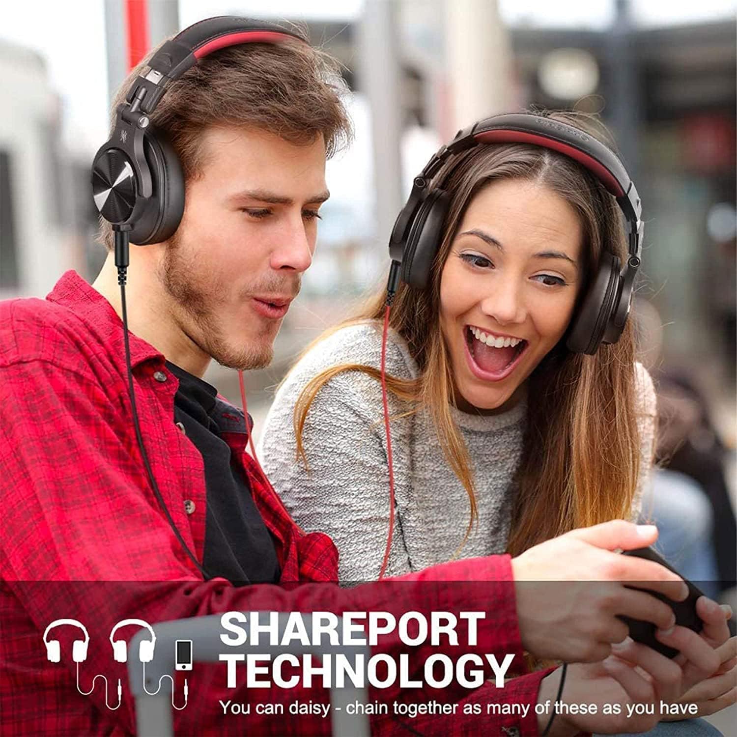Detalle de OneOdio A71 Wired Studio Headphones, 40 mm Drivers, Foldable Red Design