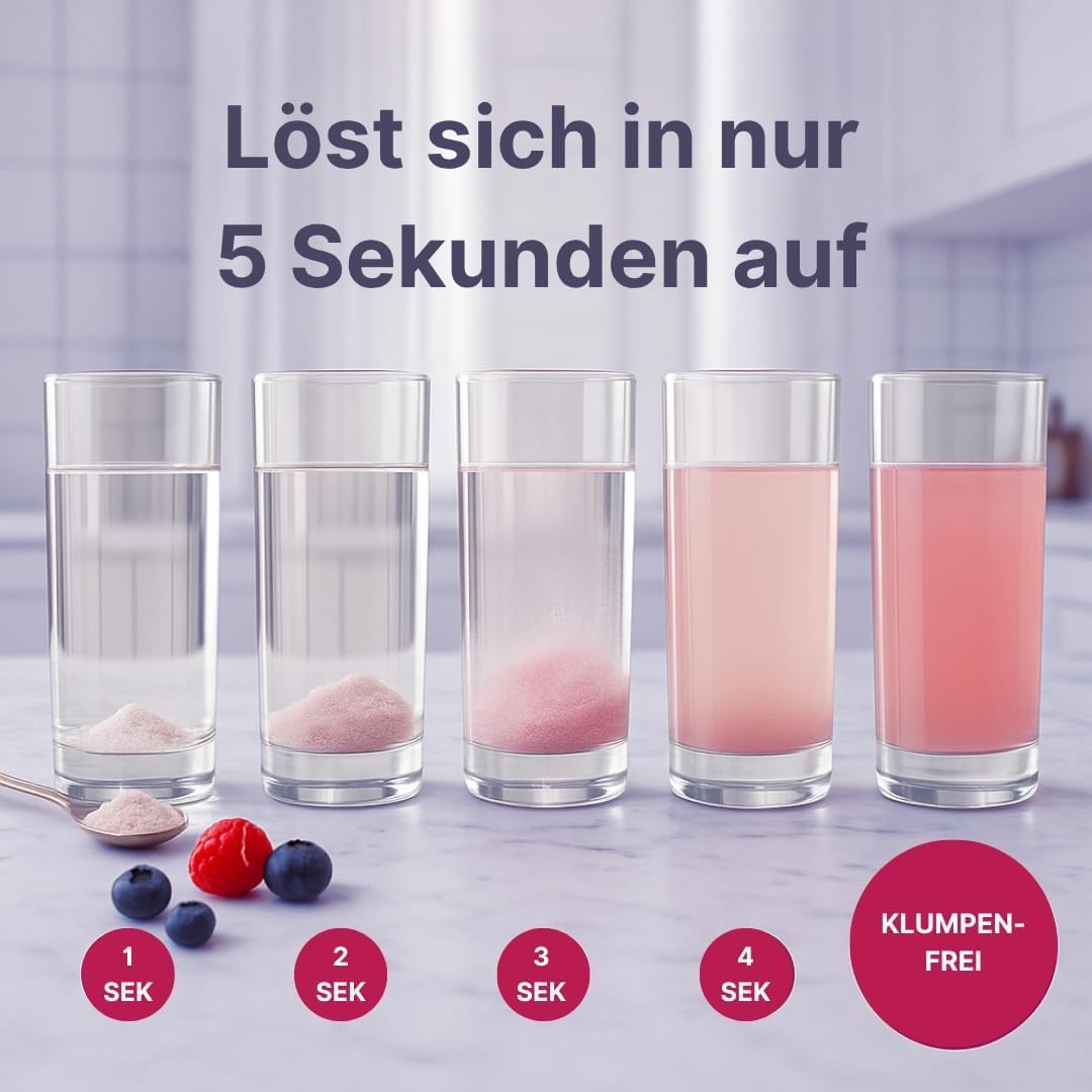 Thumbnail 5 de Wellbe Kollagen Pulver Wildberry – hochdosiert mit bioaktiven Kollagenpeptiden, Hyaluron und Vitaminen (Made in Germany)