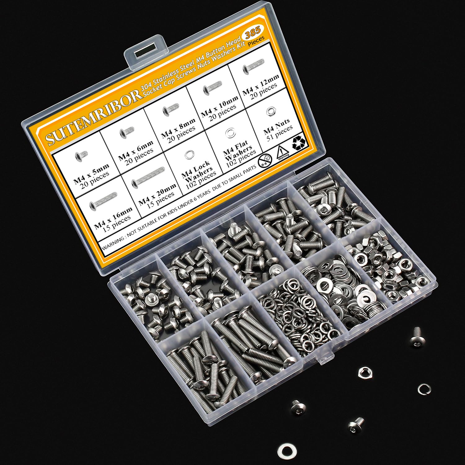 Thumbnail 6 de Sutemribor M4 Button Head Socket Screw Assortment, 304 Stainless Steel, 7 Lengths