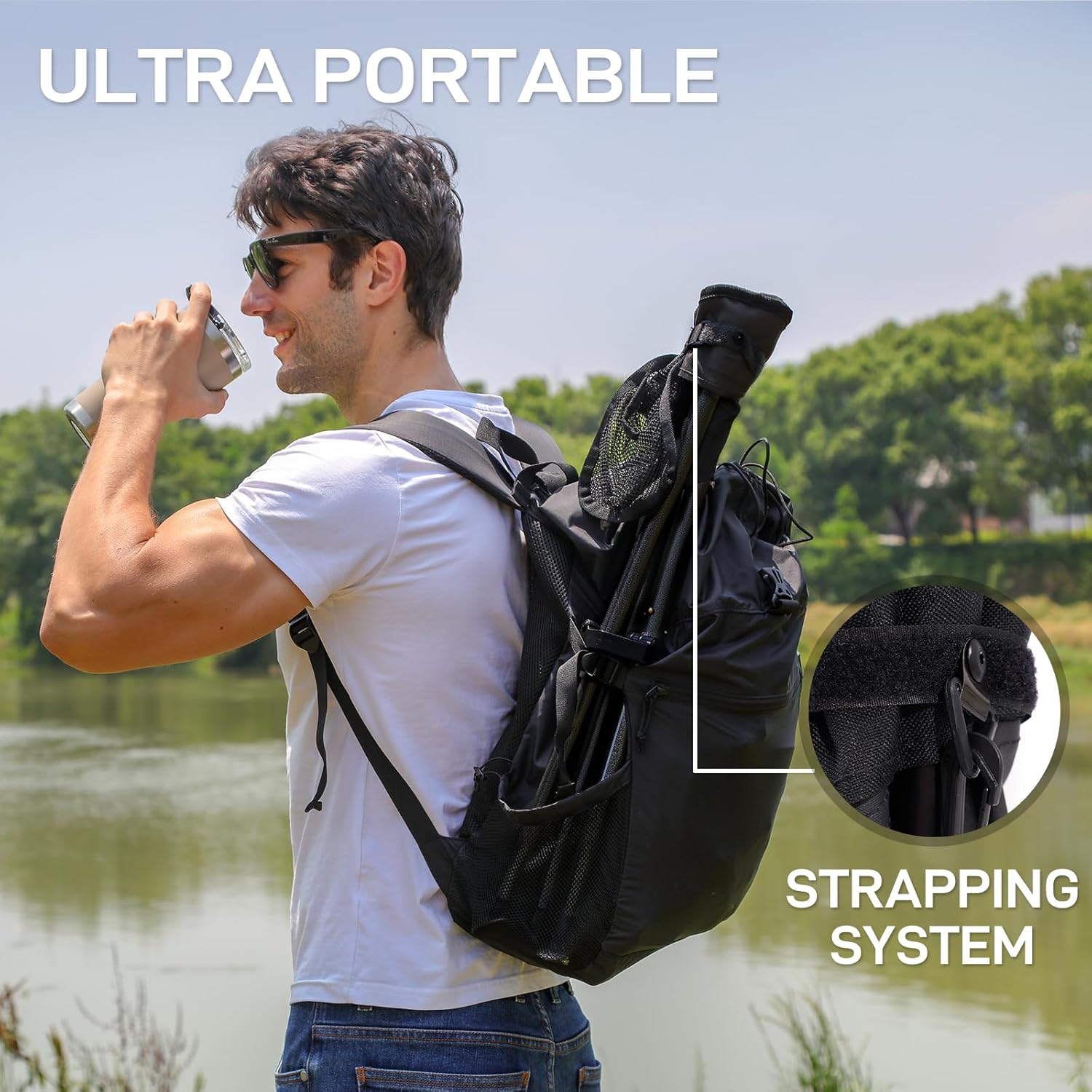 Thumbnail 3 de EVER ADVANCED Folding Stool Tripod Tall (53 cm) lightweight camping stool, black, supports up to 102 kg