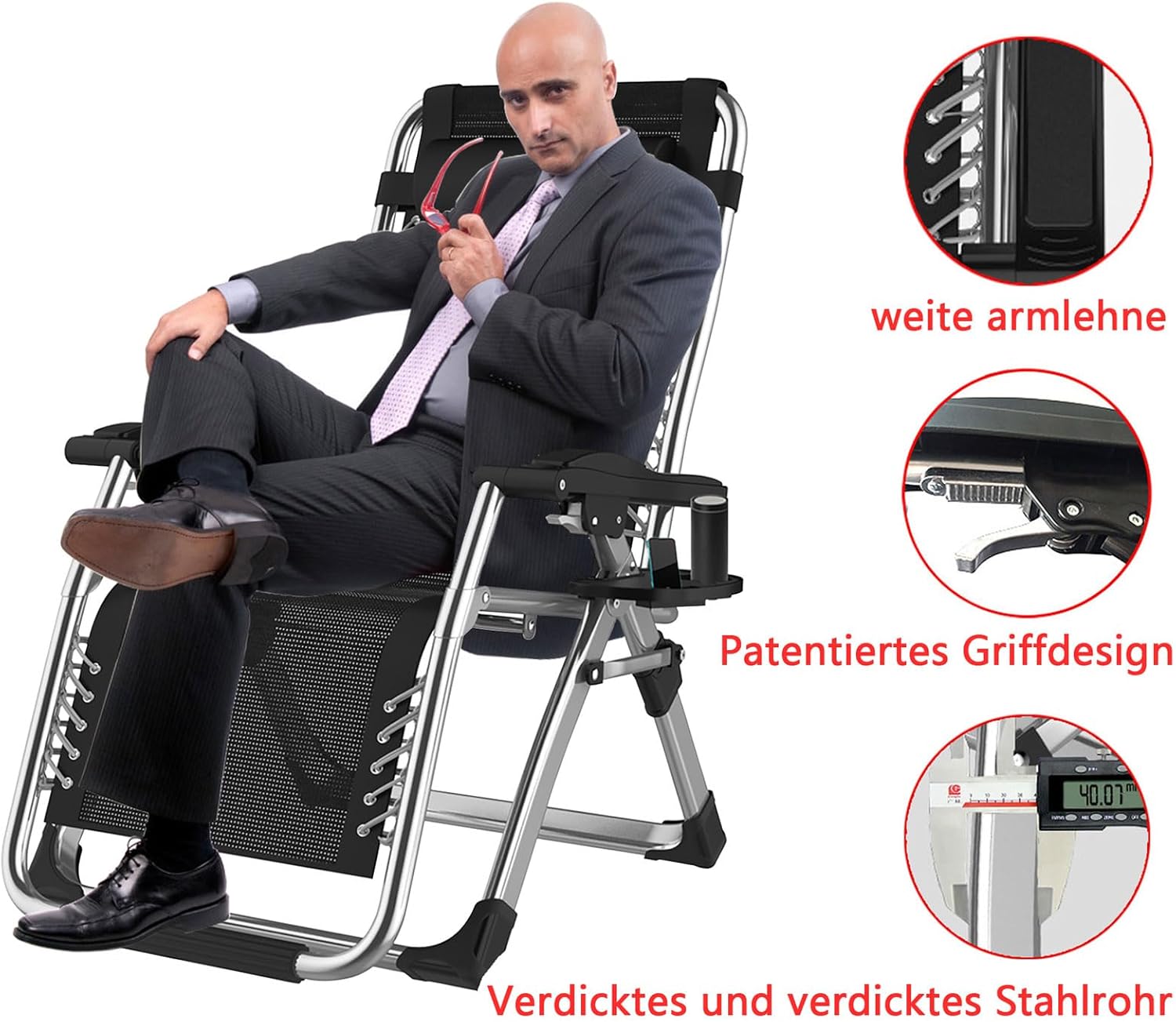 Thumbnail 3 de TYGYSDO Gartenliege klappbar mit verstellbarer Rückenlehne bis 200 kg (silbrig, 77 cm)