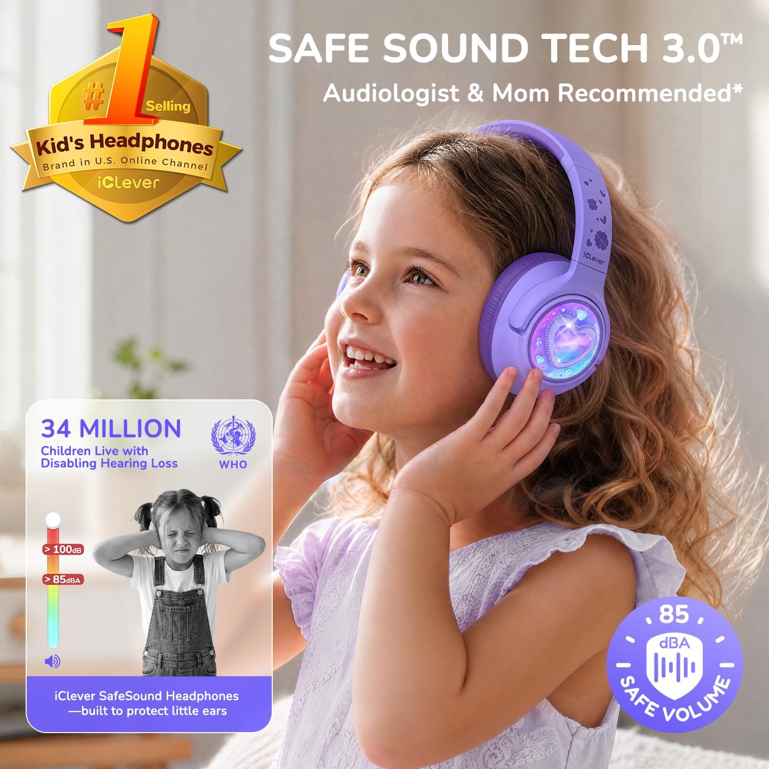 Detalle de iClever Kids Bluetooth Headphones P550