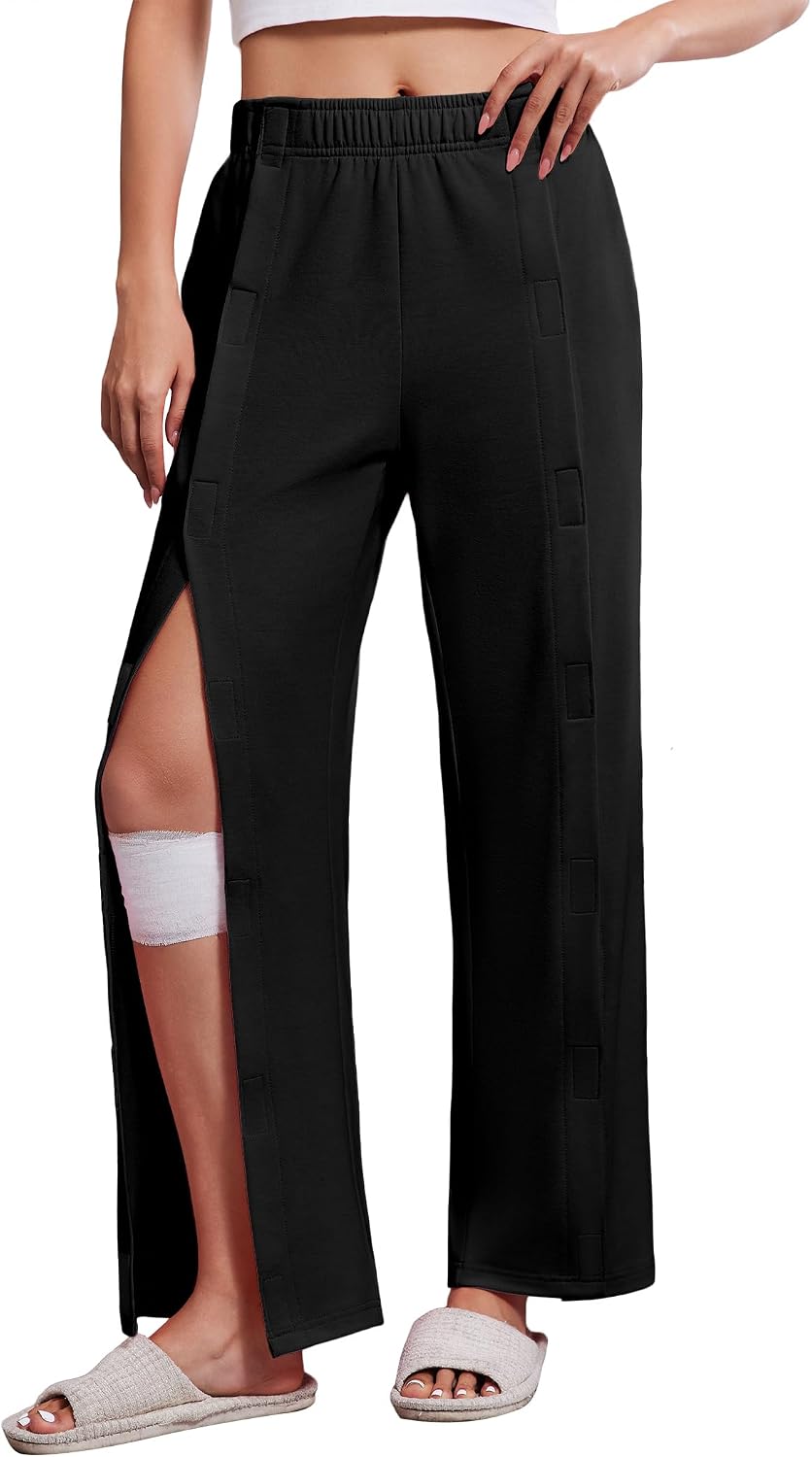 Detalle de Deyeek Women's Tear-Away Recovery Pants with Hook-and-Loop Sides and Deep Pockets