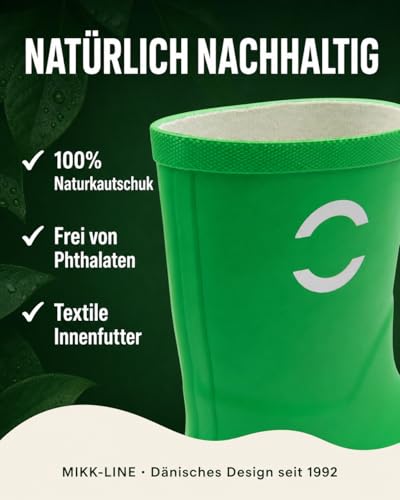 Detalle de Mikk-line Gummistiefel Kinder 21, Poison Green – Unisex, wasserdicht, rutschfest