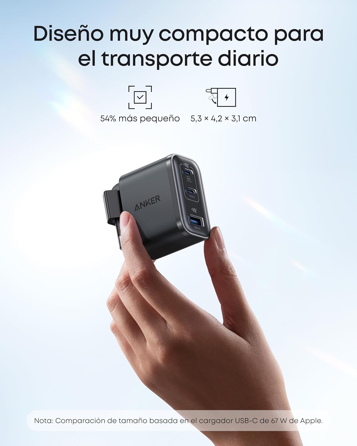 Detalle de Anker Nano Cargador 70 W 3 puertos