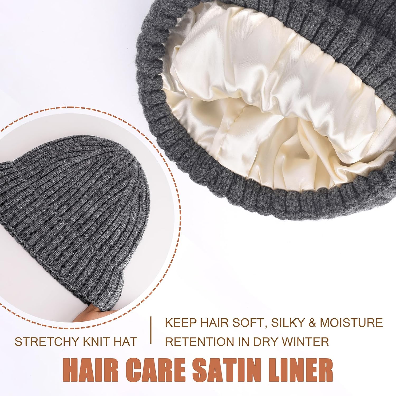 Thumbnail 4 de DRESHOW Satin Lined Beanie Hats for Women and Men – Winter Knit with Silky Lining