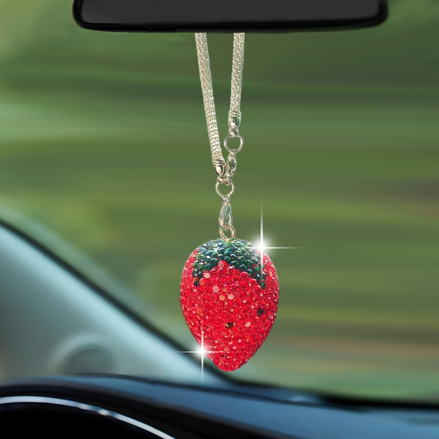 Detalle de Strawberry Rearview Mirror Charm with Rhinestones