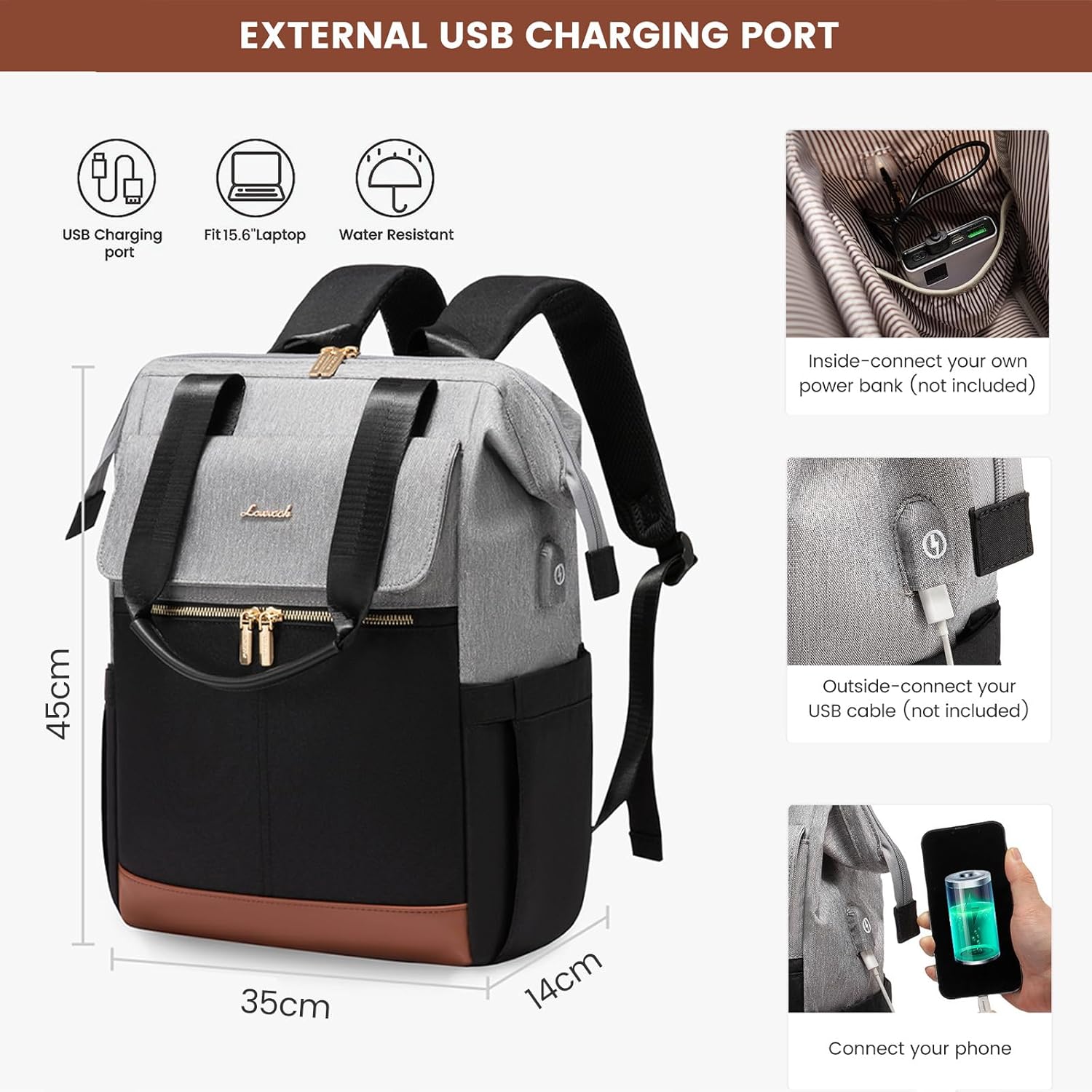 Detalle 1 de Laptop rucksack bag 17.3 inch grey black
