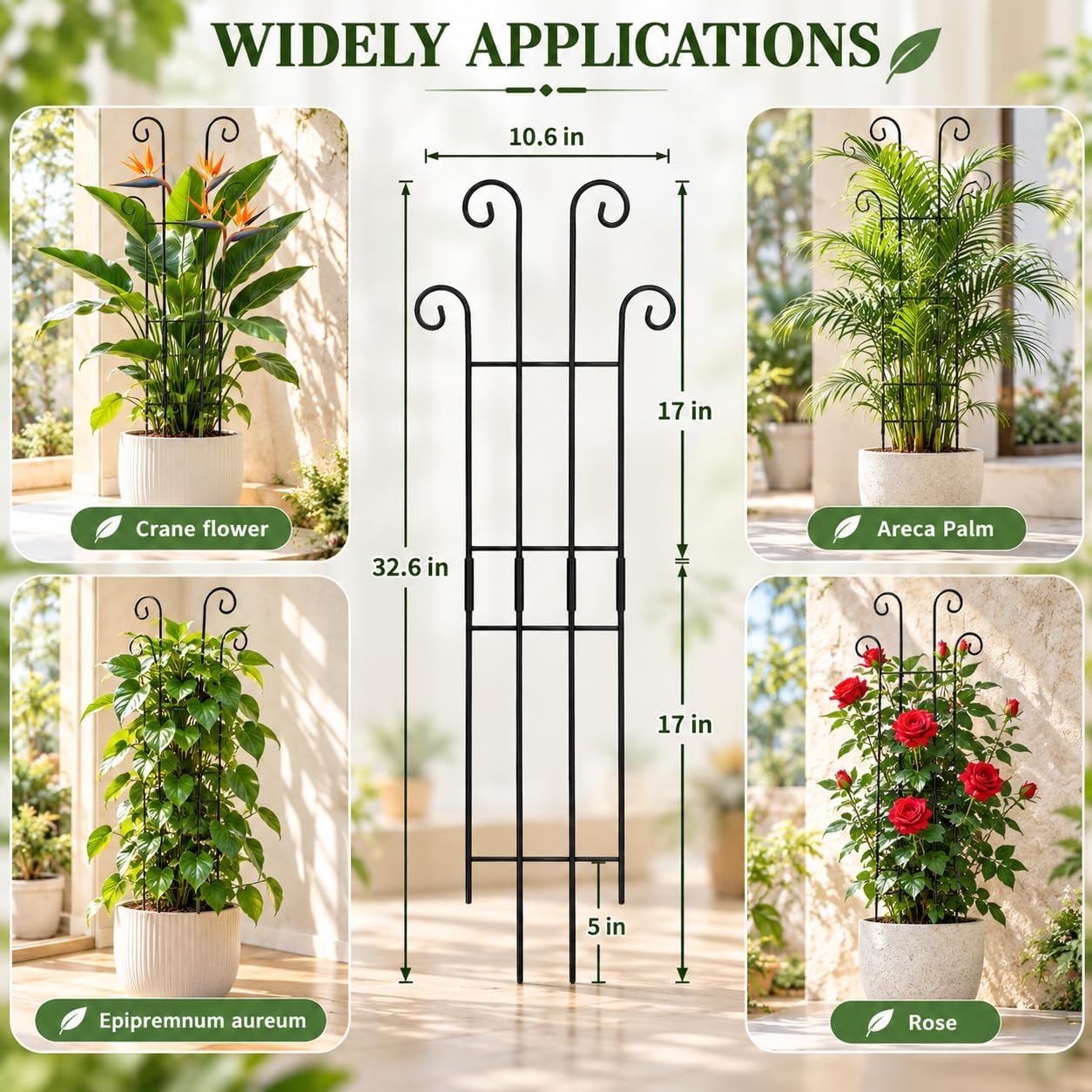 Detalle de Coomin TPJ12001 32.6-Inch Metal Plant Trellis Stakes with Soft Ties